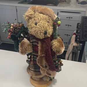 Festive Plaid Holiday Bear with Scarf